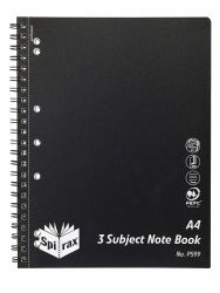 Picture of NOTE BOOK SPIRAX P599 PP 3 SUBJECT A4 S/